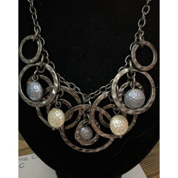 Vintage Lia Sophia Dk Grey Hammered Galactic Lnk Rings 16” 3” Extender Necklace - Picture 2 of 3